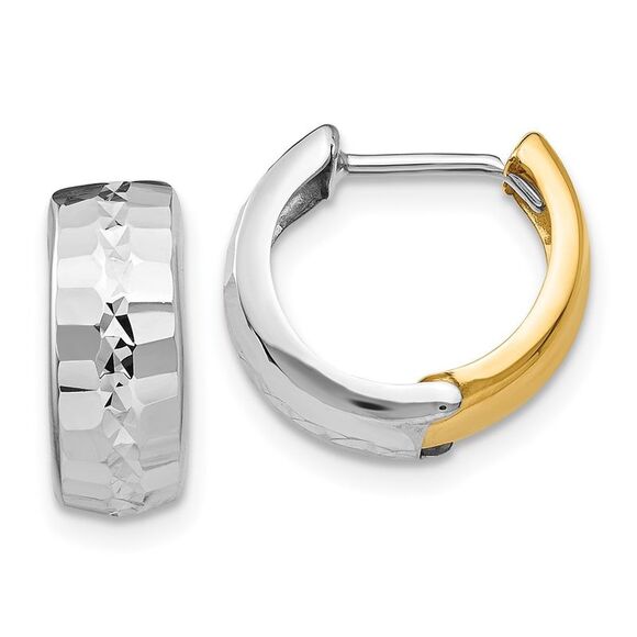 Kazi Luxury 14k Two-tone Textured Hinged Hoop Earrings